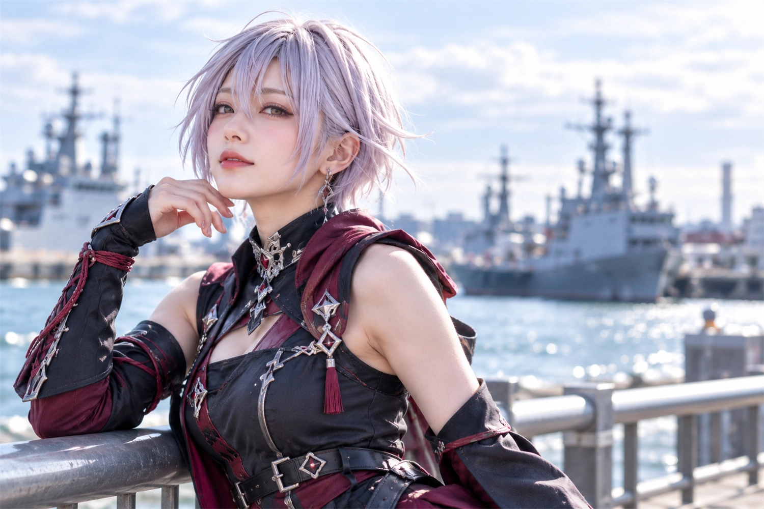 シルバーラベンダー髪のコスプレイヤー