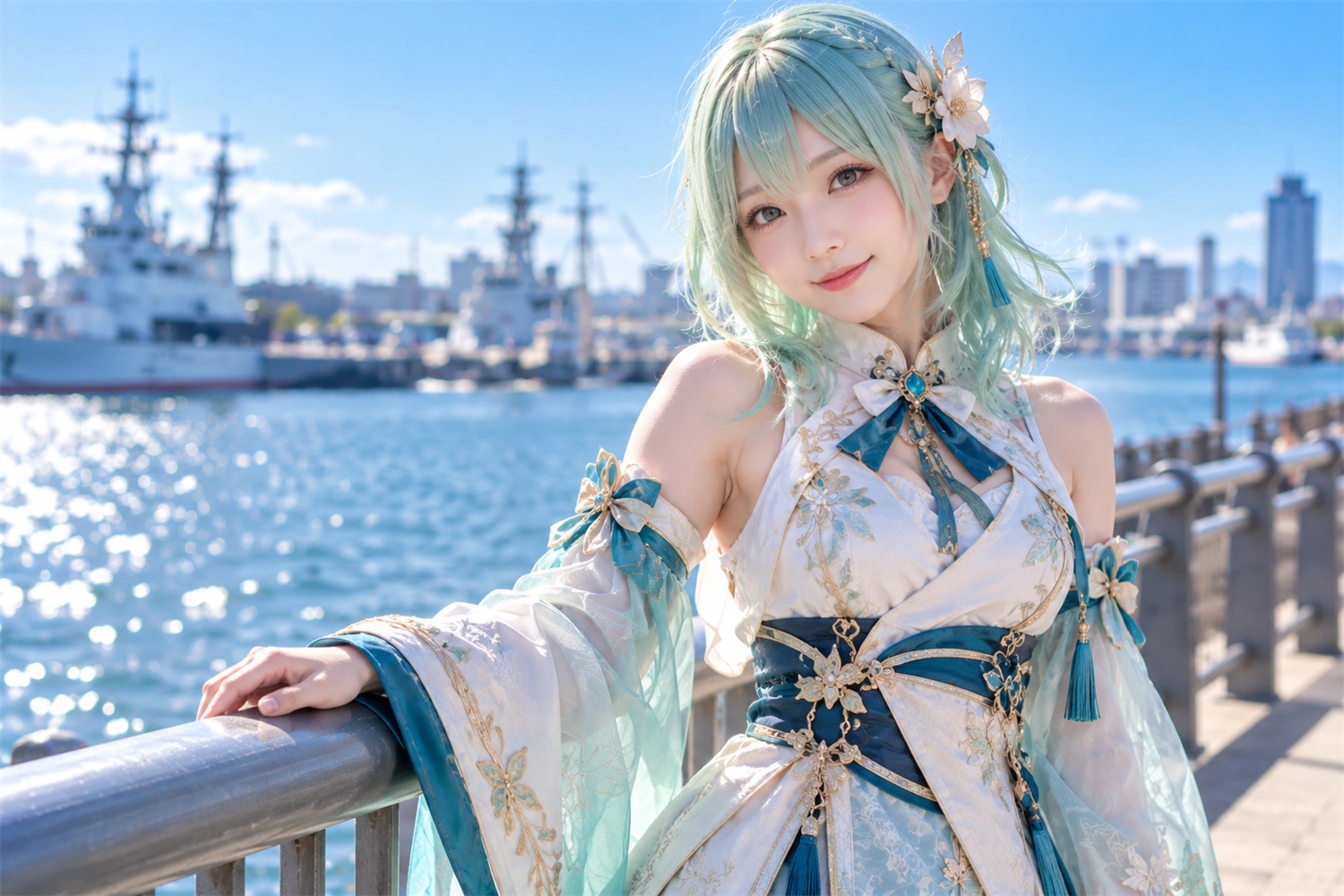 ミントグリーン髪のコスプレイヤー
